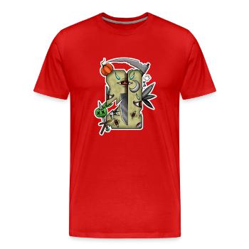 Beschädigtes Halloween-Tarot! - Männer Premium Bio T-Shirt - Rot - Vorne - Damien (186cm)