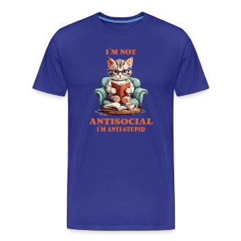 Clever cat with reading glasses - Men's Premium Organic T-Shirt - royal blue - Front - Damien (186cm)