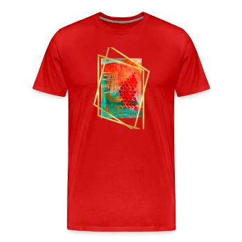 Fusion abstraite avec des hexagones vibrants - T-shirt bio Premium Homme - rouge - Devant - Damien (186cm)