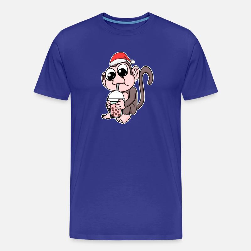 Affe Weihnachten Bubble Tea - Männer Premium Bio T-Shirt - Königsblau