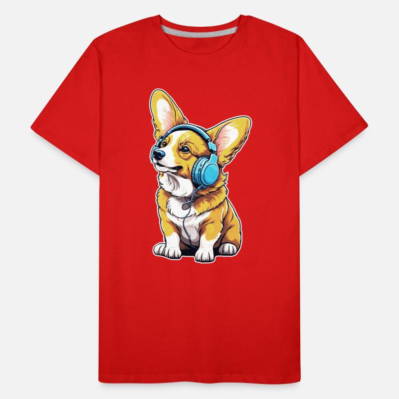 Corgi mit Kopfhörern Männer Premium Bio T-Shirt