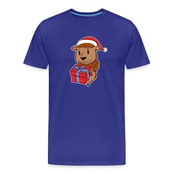 Bison mit Weihnachtsmütze und Weihnachtsgeschenk - Männer Premium Bio T-Shirt - Königsblau - Vorne - Damien (186cm)