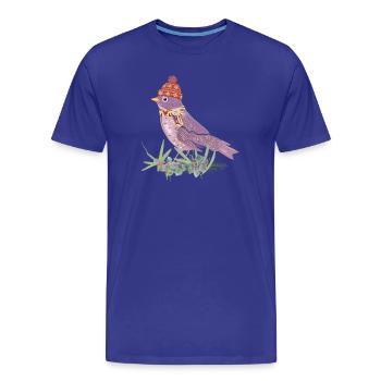 Bird with bobble hat and scarf in winter mood - Men's Premium Organic T-Shirt - royal blue - Front - Damien (186cm)