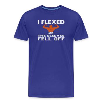 Muskulöse Panzerung durch Flex Humor - Männer Premium Bio T-Shirt - Königsblau - Vorne - Damien (186cm)