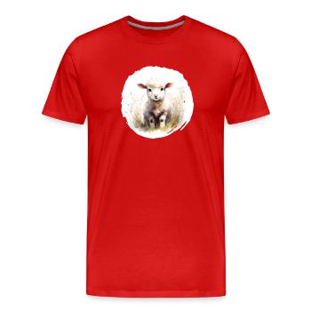 Lamb Watercolor - Men's Premium Organic T-Shirt - red - Front - Damien (186cm)
