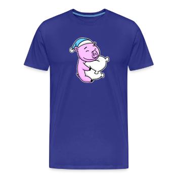 Schwein mit Kissen und Schlafmütze - Männer Premium Bio T-Shirt - Königsblau - Vorne - Damien (186cm)