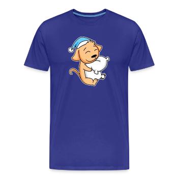Chien avec oreiller et bonnet somnolent - T-shirt bio Premium Homme - bleu roi - Devant - Damien (186cm)