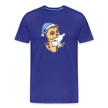 Suricate avec oreiller et bonnet somnolent - T-shirt bio Premium Homme - bleu roi - Devant - Damien (186cm)