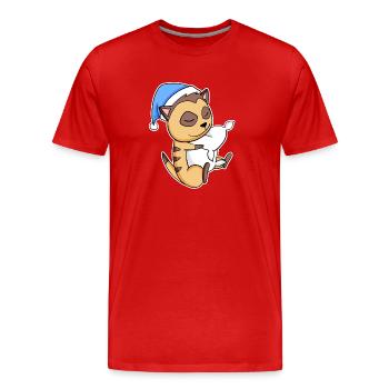 Suricate avec oreiller et bonnet somnolent - T-shirt bio Premium Homme - rouge - Devant - Damien (186cm)