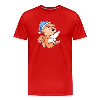Écureuil avec oreiller et bonnet somnolent - T-shirt bio Premium Homme - rouge - Devant - Damien (186cm)