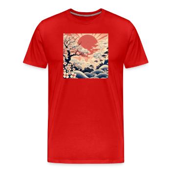 Sunrise Ukiyo-e Style - Men's Premium Organic T-Shirt - red - Front - Damien (186cm)