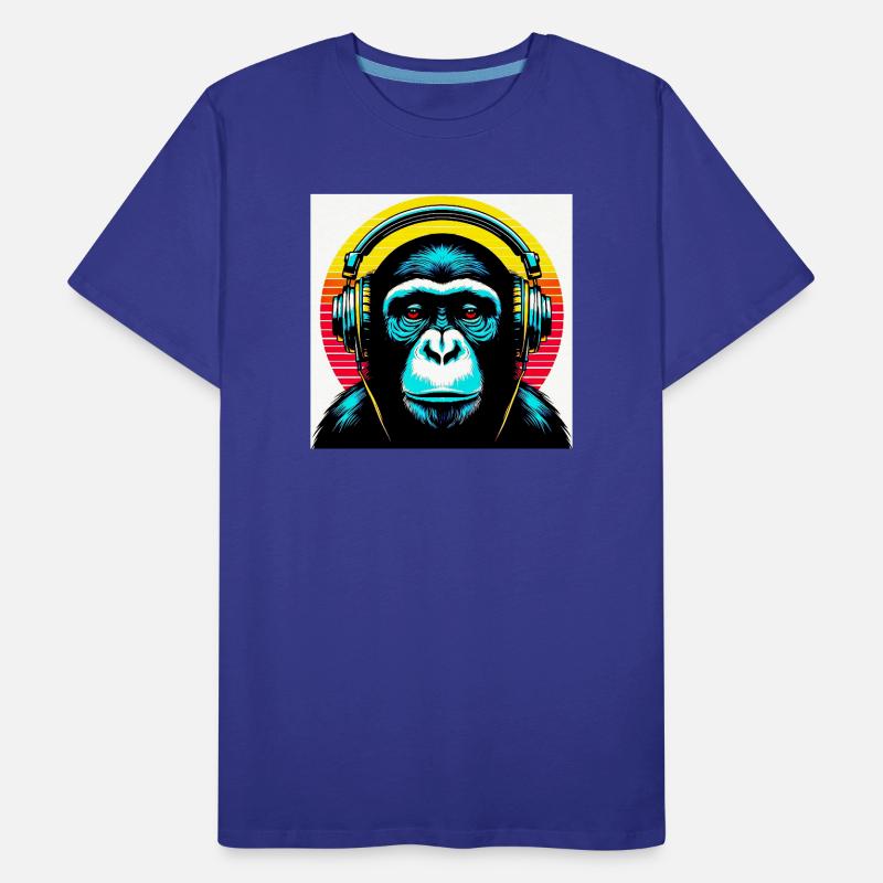 Schimpansenaffe hört Musik mit Kopfhörern Männer Premium Bio T-Shirt