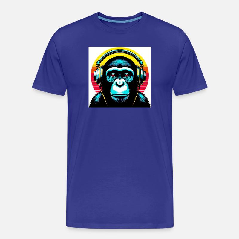 Schimpansenaffe hört Musik mit Kopfhörern - Männer Premium Bio T-Shirt - Königsblau