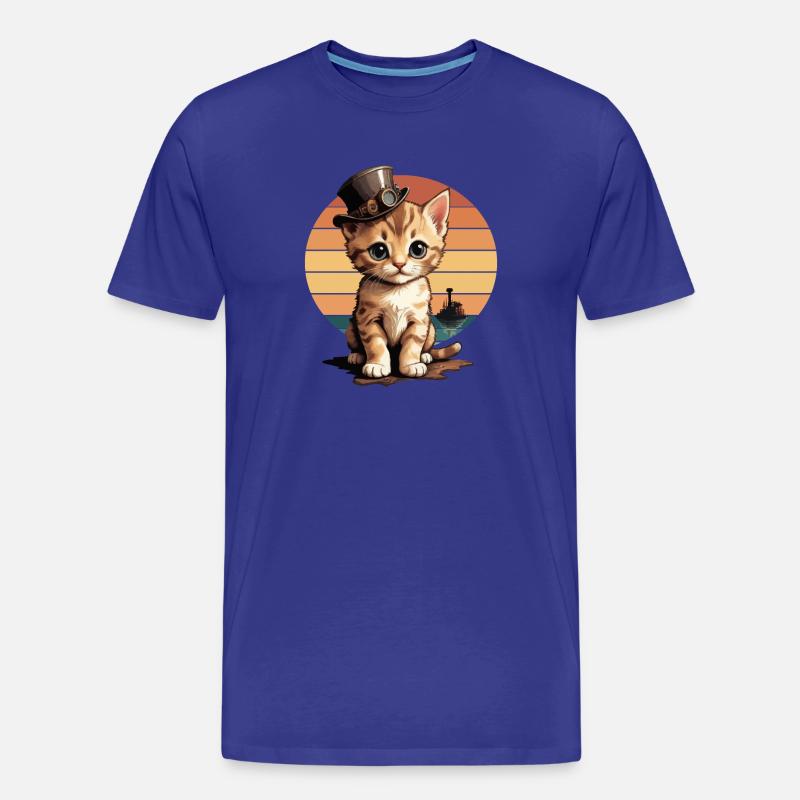 Steampunk Katze - Männer Premium Bio T-Shirt - Königsblau