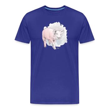 Niedliches Schwein vor buntem Klecks - Männer Premium Bio T-Shirt - Königsblau - Vorne - Damien (186cm)