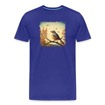 Oiseau assis sur la branche, fond méditerranéen - T-shirt bio Premium Homme - bleu roi - Devant - Damien (186cm)