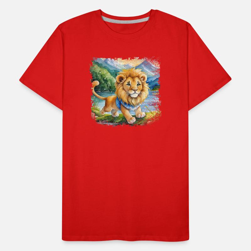 Cute young lion happily playing by the river Men's Premium Organic T-Shirt