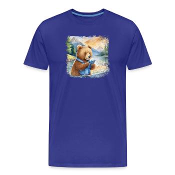 Mignon jeune ours brun avec téléphone portable - T-shirt bio Premium Homme - bleu roi - Devant - Damien (186cm)
