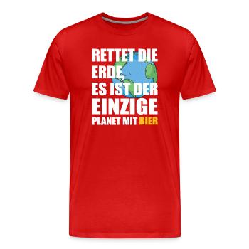 Beer Saving the Planet - Men's Premium Organic T-Shirt - red - Front - Damien (186cm)