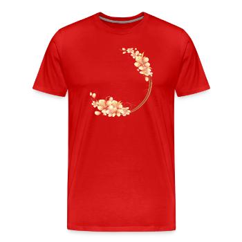 Couronne de fleurs de pêcher dans un ton pêche doux et velouté - T-shirt bio Premium Homme - rouge - Devant - Damien (186cm)
