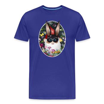 Garden gnome with bunny mask incognito in garden - Men's Premium Organic T-Shirt - royal blue - Front - Damien (186cm)