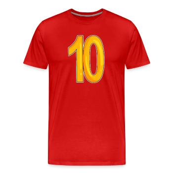 10 - ten - yellow - Men's Premium Organic T-Shirt - red - Front - Damien (186cm)