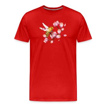 fliegende Biene mit Magnolien von Hand gezeichnet - Männer Premium Bio T-Shirt - Rot - Vorne - Damien (186cm)