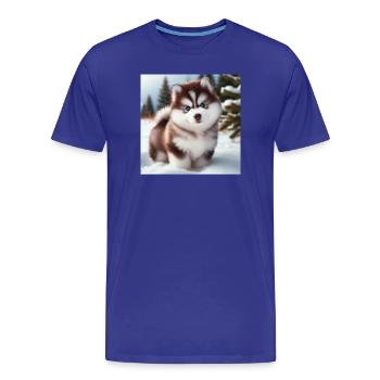 Siberian husky puppy in the snow - Men's Premium Organic T-Shirt - royal blue - Front - Damien (186cm)