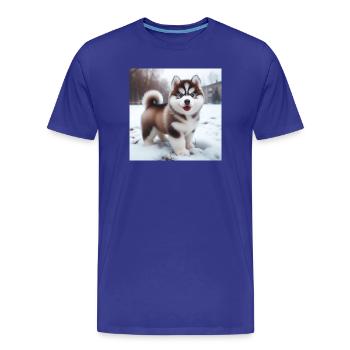 Siberian husky puppy in the snow - Men's Premium Organic T-Shirt - royal blue - Front - Damien (186cm)