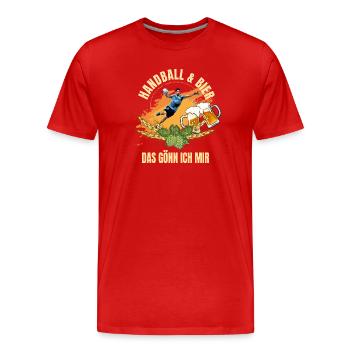 Handball & Bier - Das gönn ich mir - Männer Premium Bio T-Shirt - Rot - Vorne - Damien (186cm)