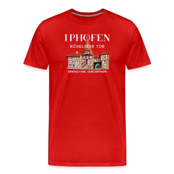 Iphofen Kitzingen, Bavaria Drawing of old city gate - Men's Premium Organic T-Shirt - red - Front - Damien (186cm)