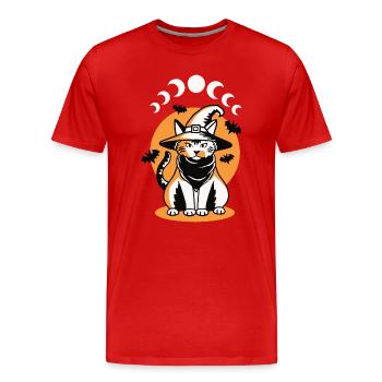 Katze Mondphasen Halloween - Männer Premium Bio T-Shirt - Rot - Vorne - Damien (186cm)