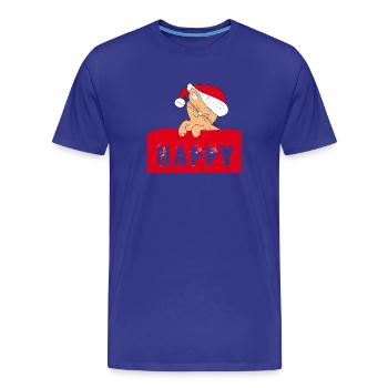 Chat heureux avec bonnet de Noël - T-shirt bio Premium Homme - bleu roi - Devant - Damien (186cm)