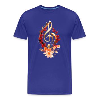 Clé de sol dorée avec des feuilles rouges. - T-shirt bio Premium Homme - bleu roi - Devant - Damien (186cm)