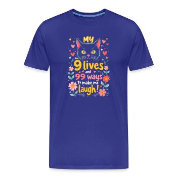 MEINE KATZE HAT 9 LEBEN UND 99 MÖGLICHKEITEN, MICH ZUM LACHEN ZU BRINGEN - Männer Premium Bio T-Shirt - Königsblau - Vorne - Damien (186cm)