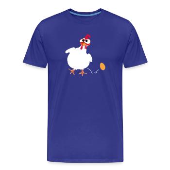 Weiße Henne legt ein Ei lustige Comic-Zeichnung - Männer Premium Bio T-Shirt - Königsblau - Vorne - Damien (186cm)