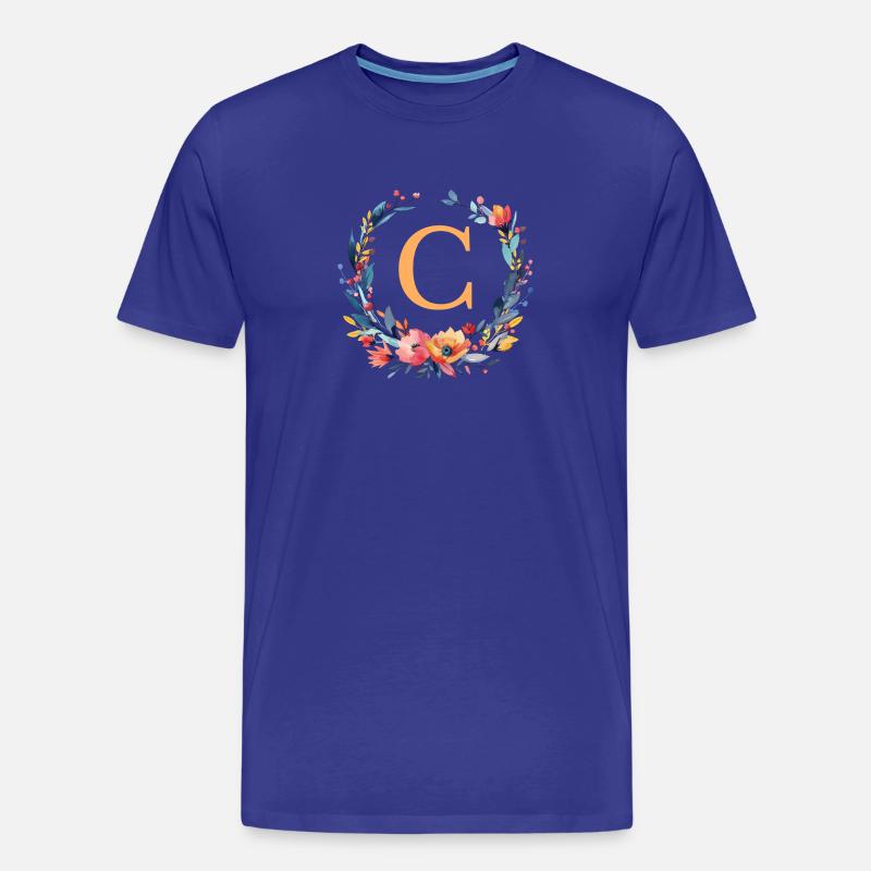 C Monogramm, Blumen-Kranz, personalisierbar - Männer Premium Bio T-Shirt - Königsblau