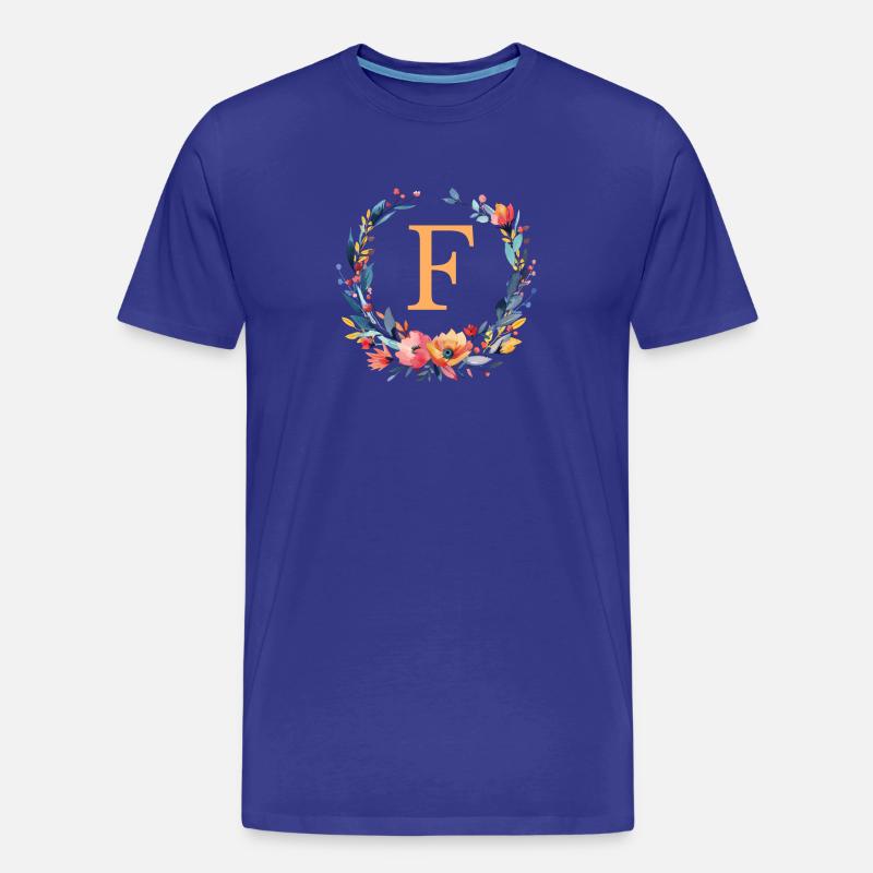 F Monogramm, Blumen-Kranz, personalisierbar - Männer Premium Bio T-Shirt - Königsblau