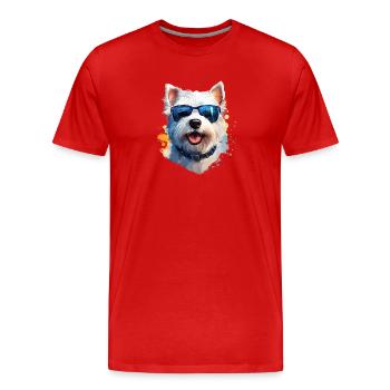 Westie with sunglasses - Men's Premium Organic T-Shirt - red - Front - Damien (186cm)