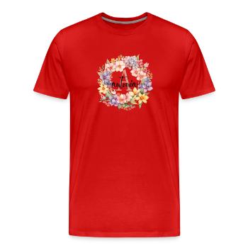 A| Monogramm | Name | Antonia | Watercolor | Bunt - Männer Premium Bio T-Shirt - Rot - Vorne - Damien (186cm)