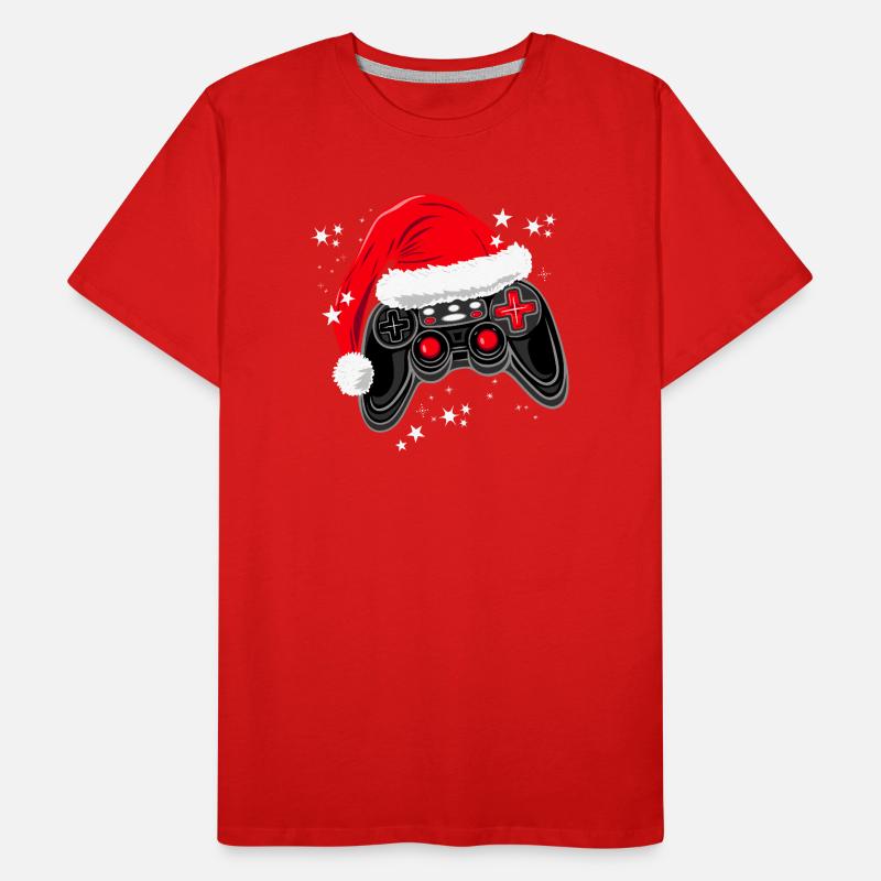 Gaming-Controller mit Weihnachtsmütze Männer Premium Bio T-Shirt
