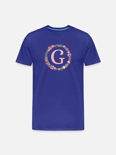 G Monogram, Flower Wreath, Personalizable - Men's Premium Organic T-Shirt - royal blue
