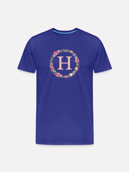 H Monogram, Flower Wreath, Personalizable - Men's Premium Organic T-Shirt - royal blue