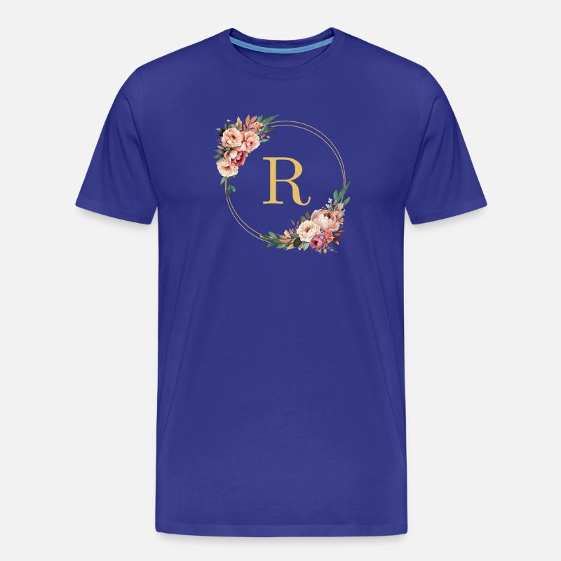 R Monogramm, Blumen-Kranz, personalisierbar - Männer Premium Bio T-Shirt - Königsblau