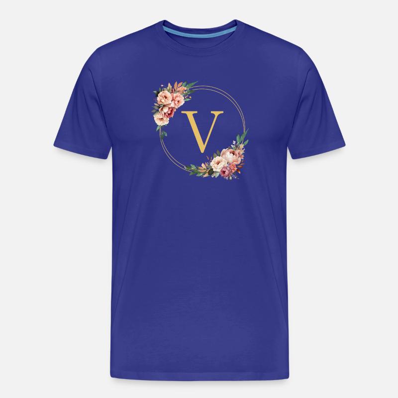 V Monogramm, Blumen-Kranz, personalisierbar - Männer Premium Bio T-Shirt - Königsblau