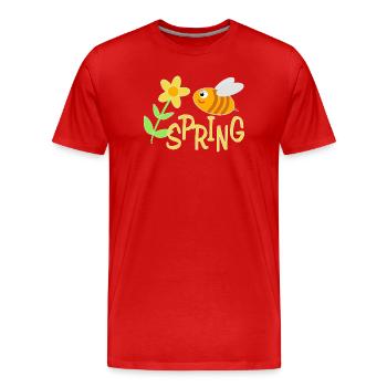 Fröhliche Bienchen mit Blumenmotiv - Männer Premium Bio T-Shirt - Rot - Vorne - Damien (186cm)