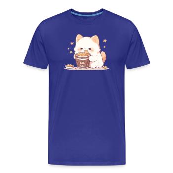 Chats spaghetti - Le chat s’amuse avec le passé - T-shirt bio Premium Homme - bleu roi - Devant - Damien (186cm)