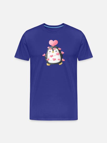 Kærlig pingvin med hjertedekoration - Herre Premium T-shirt økologisk - kongeblå