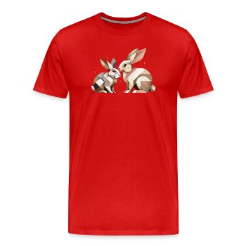 Zwei Hasen in geometrischer Darstellung - Männer Premium Bio T-Shirt - Rot - Vorne - Damien (186cm)