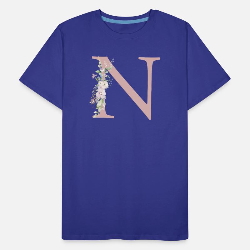N Monogram, Floral, Personalizable Men's Premium Organic T-Shirt